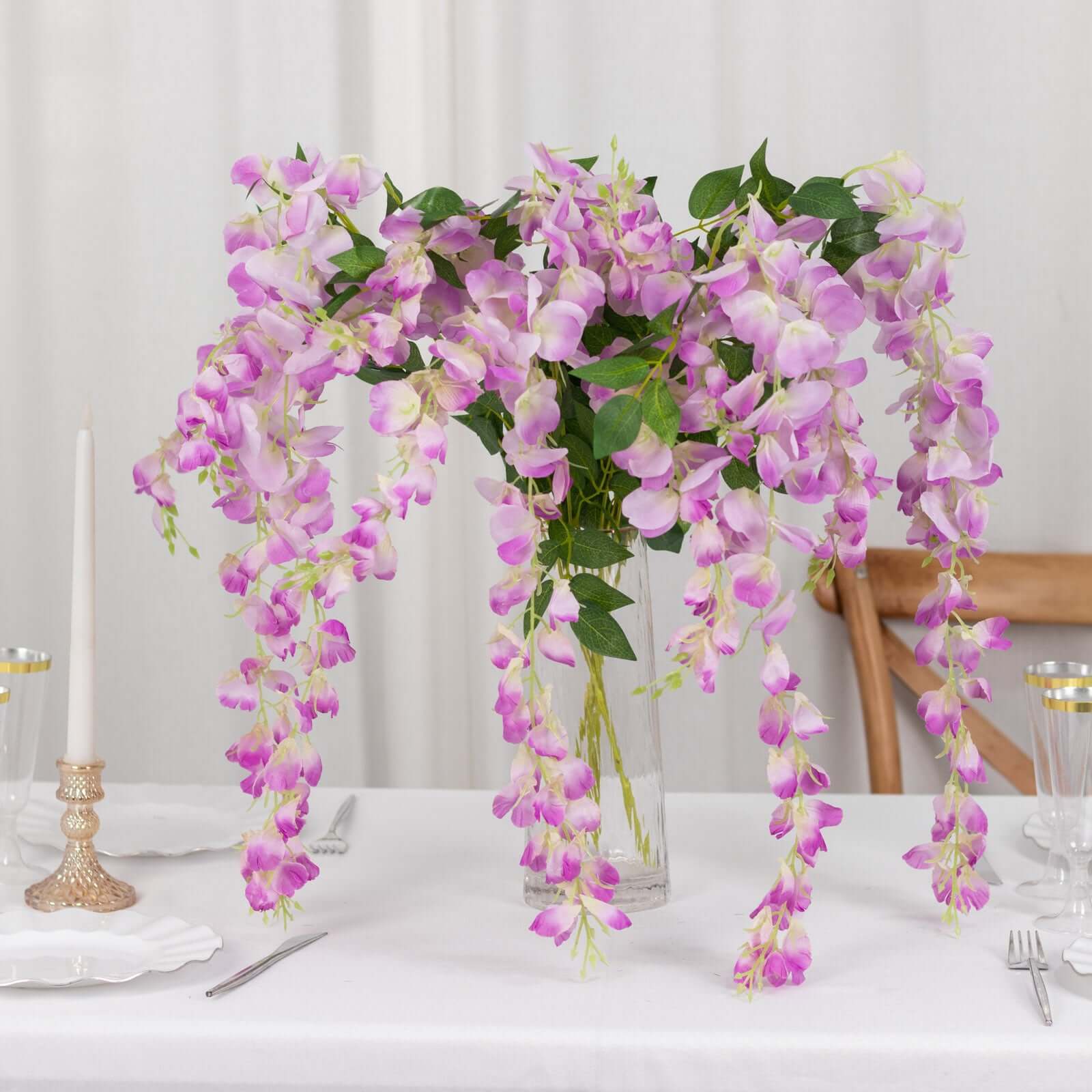 5 Pack 44" Silk Hanging Wisteria Flower Garland Vines in Lavender Lilac, 3 Strands in 1 Bush