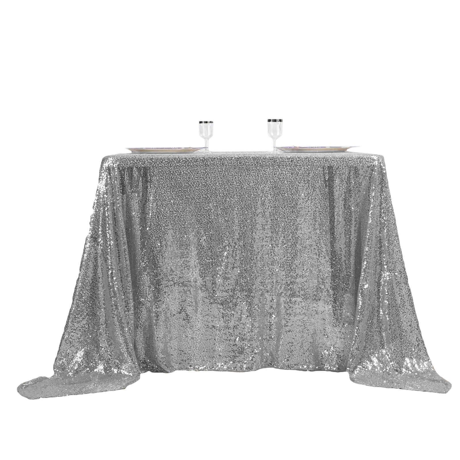 Sequin 90"x90" Table Overlay Square Tablecloth Silver - Sparkly Table Cover