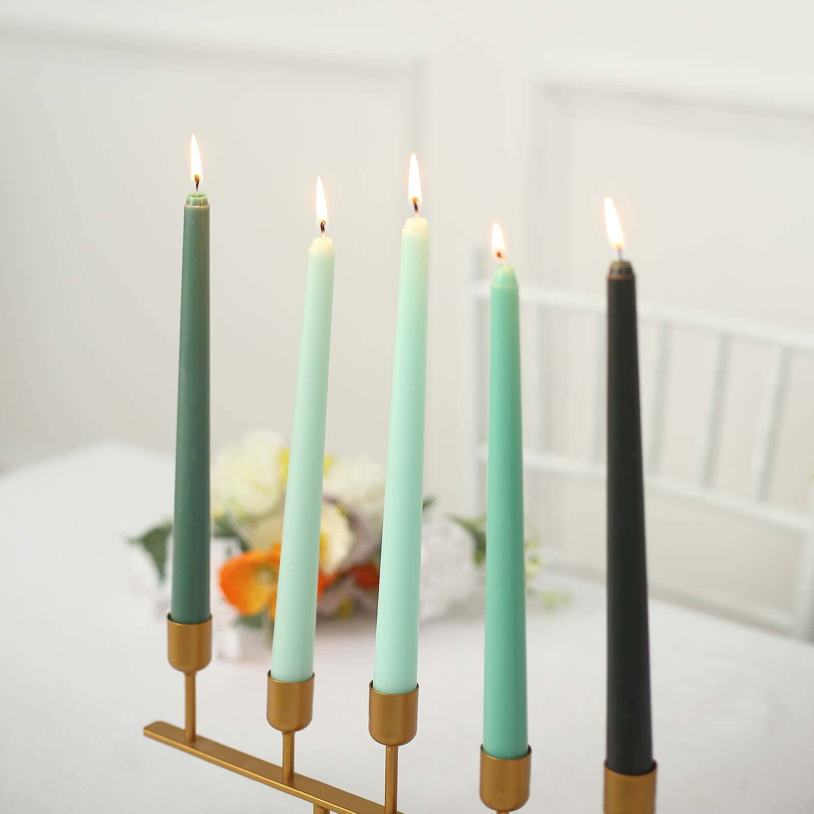 12-Pack Taper Candles Premium Wax Design Mixed Green - Unscented Candles for Sophisticated Decor 10"