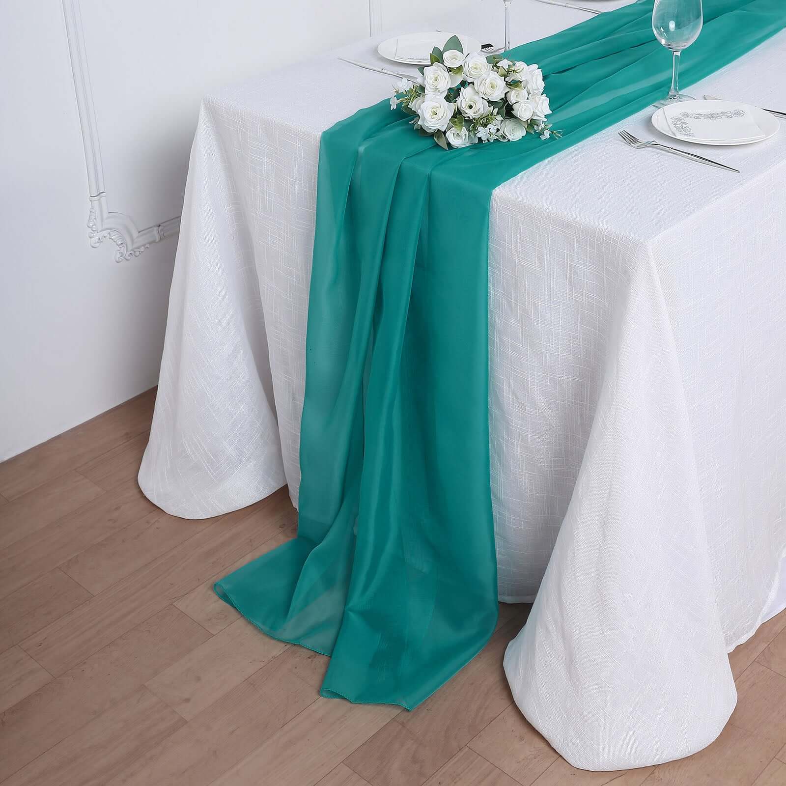 Premium Chiffon 6ft Table Runner Turquoise - Flowy & Lightweight Table Decor