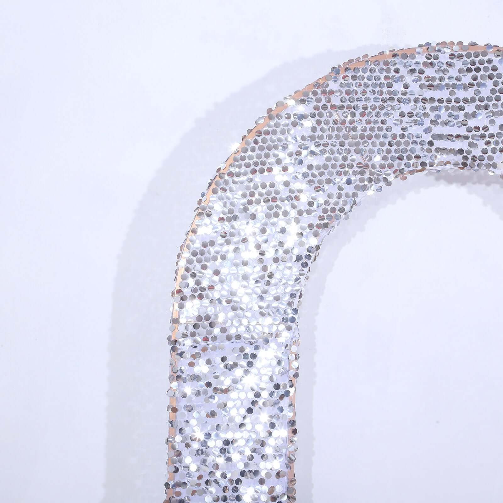 8ft Silver Double Sided Big Payette Sequin Open Arch Wedding Arch Cover, U-Shaped Fitted Wedding Backdrop Slipcover