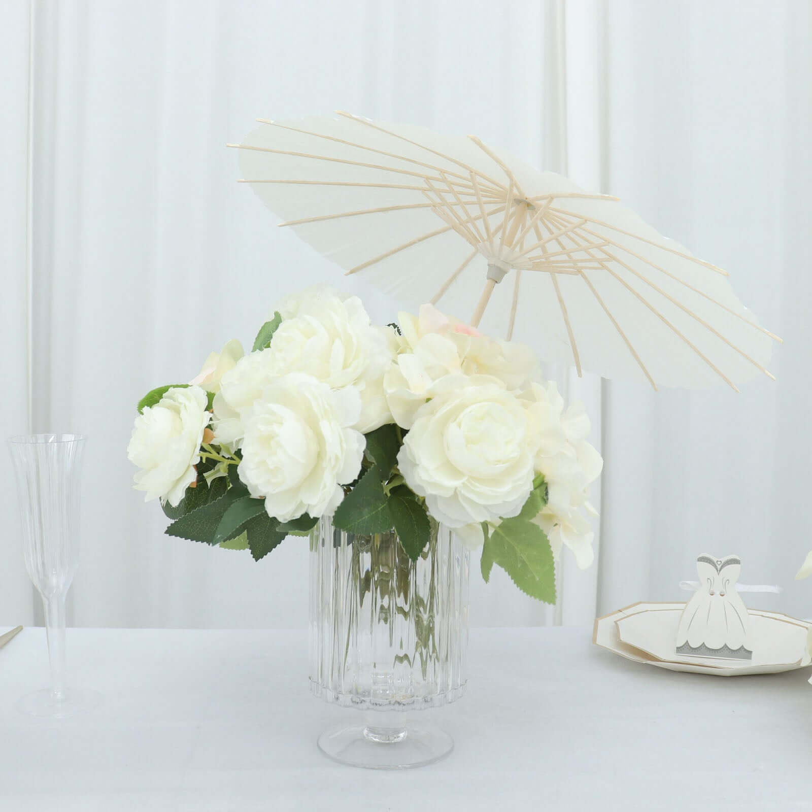 4-Pack Paper and Bamboo Parasol Umbrellas White - Decorative Centerpieces and Bridal Shower Photo Props 16"
