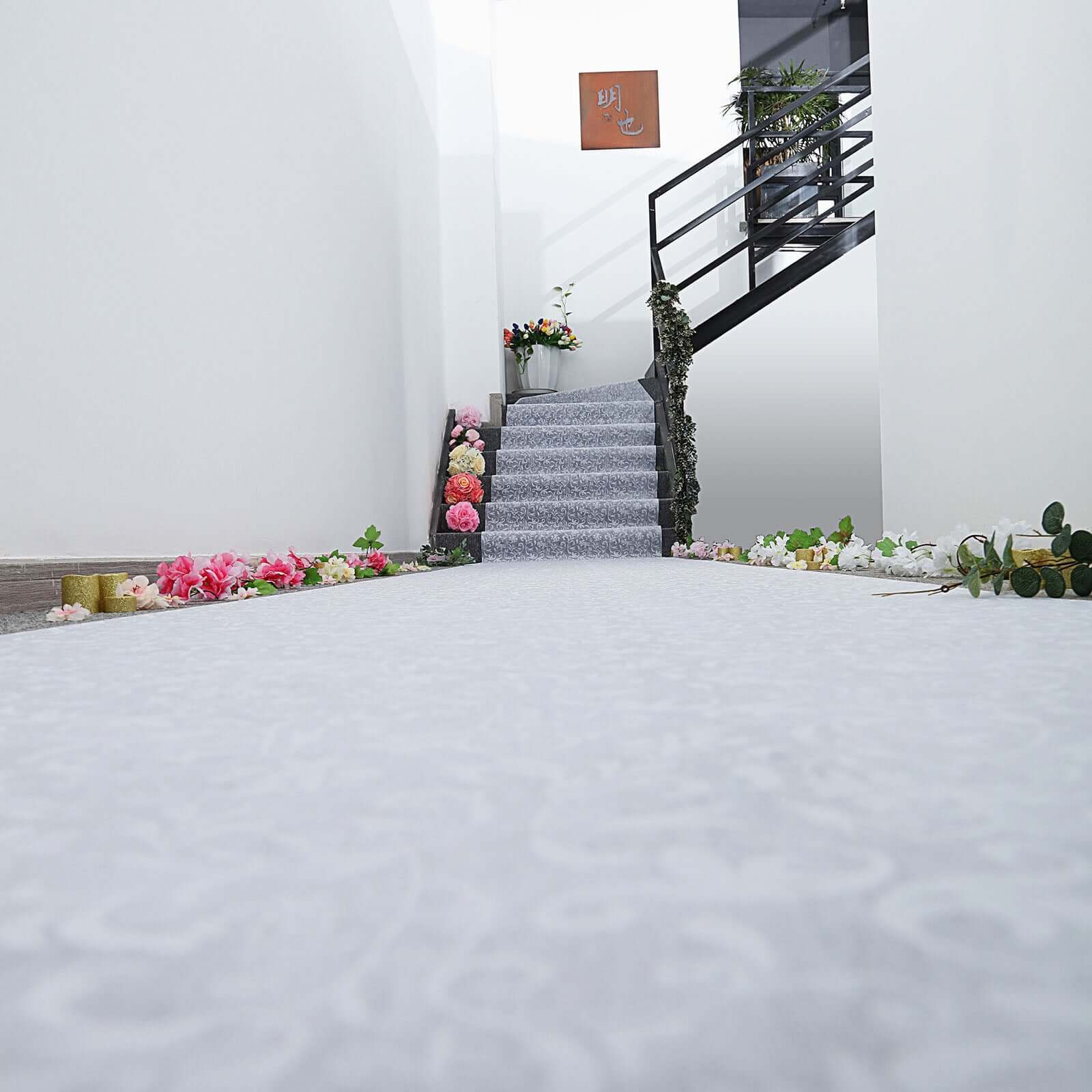 36"x50ft White Floral Lace Aisle Runner