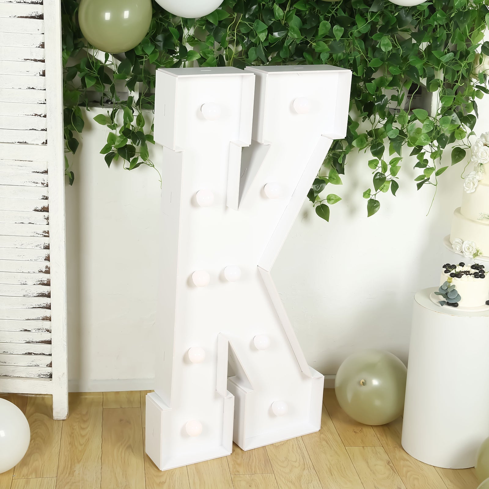 Giant LED Marquee Light Up Letter "K", White 4ft Pre-Cut Foam Board with 10 Warm White Battery Operated LEDs, Glue Gun and Sticks