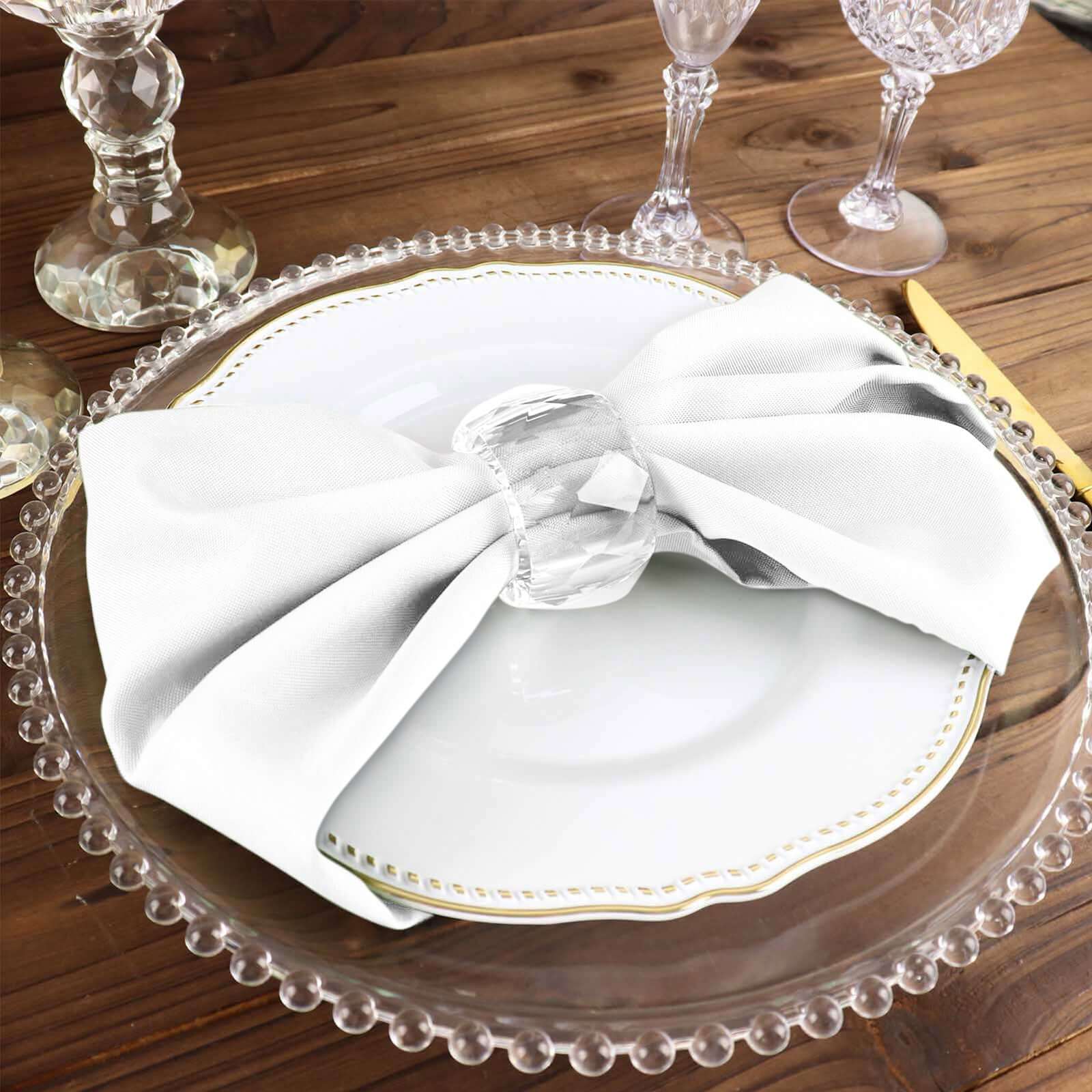 5 Pack Polyester 17"x17" Napkins White - Durable & Wrinkle Resistant Dinner Napkins for Everyday Dining & Events