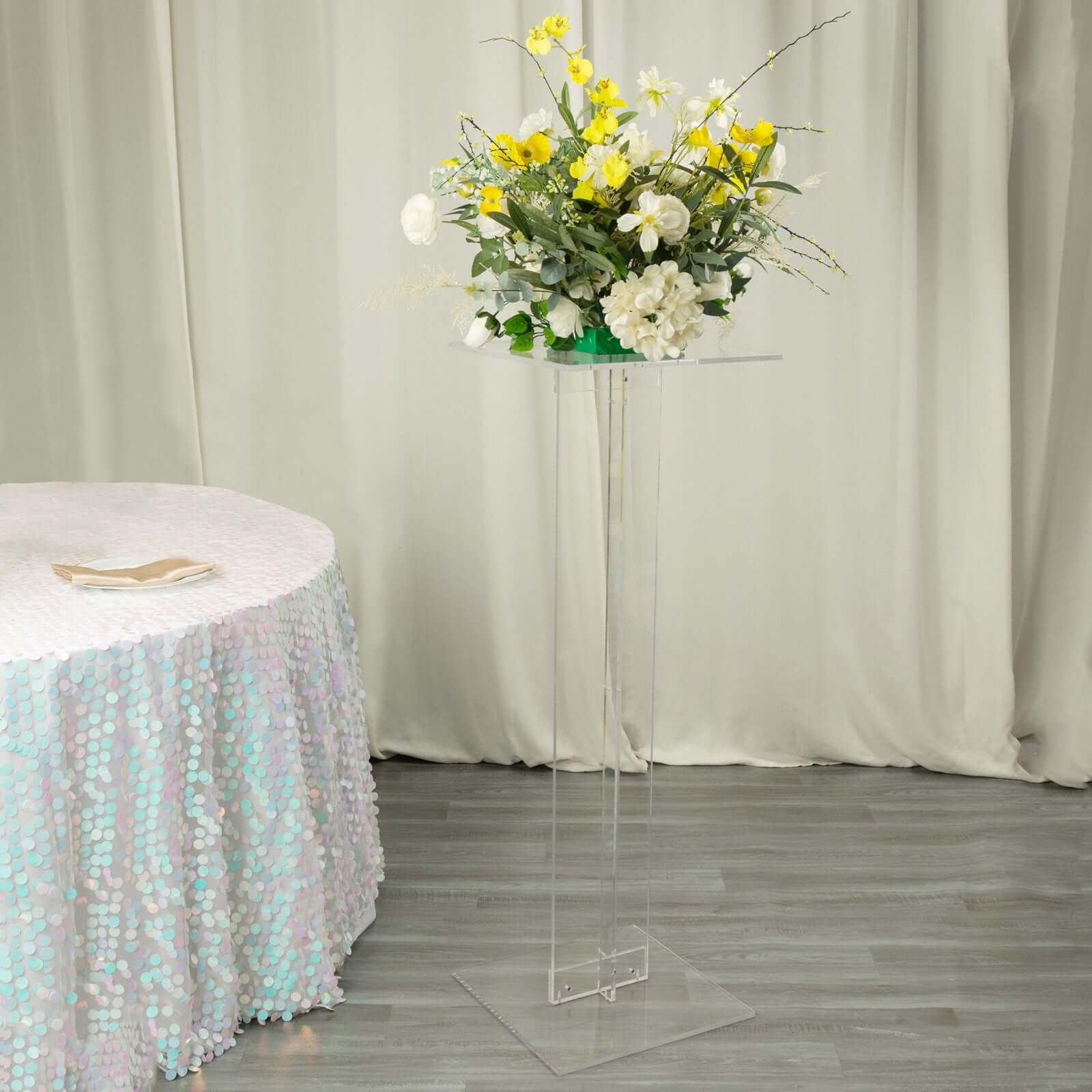 Acrylic Wedding Aisle Display Stand Flower Pedestal with Square Bases Clear - Durable 10mm Thick Centerpiece for Events 46"