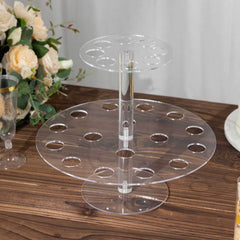 2 Tier Acrylic Round Ice Cream Cone Holder Clear - Sturdy Appetizer Dessert Display Stand with 24-Slots for Easy & Stylish Event Party Table Setup 12"