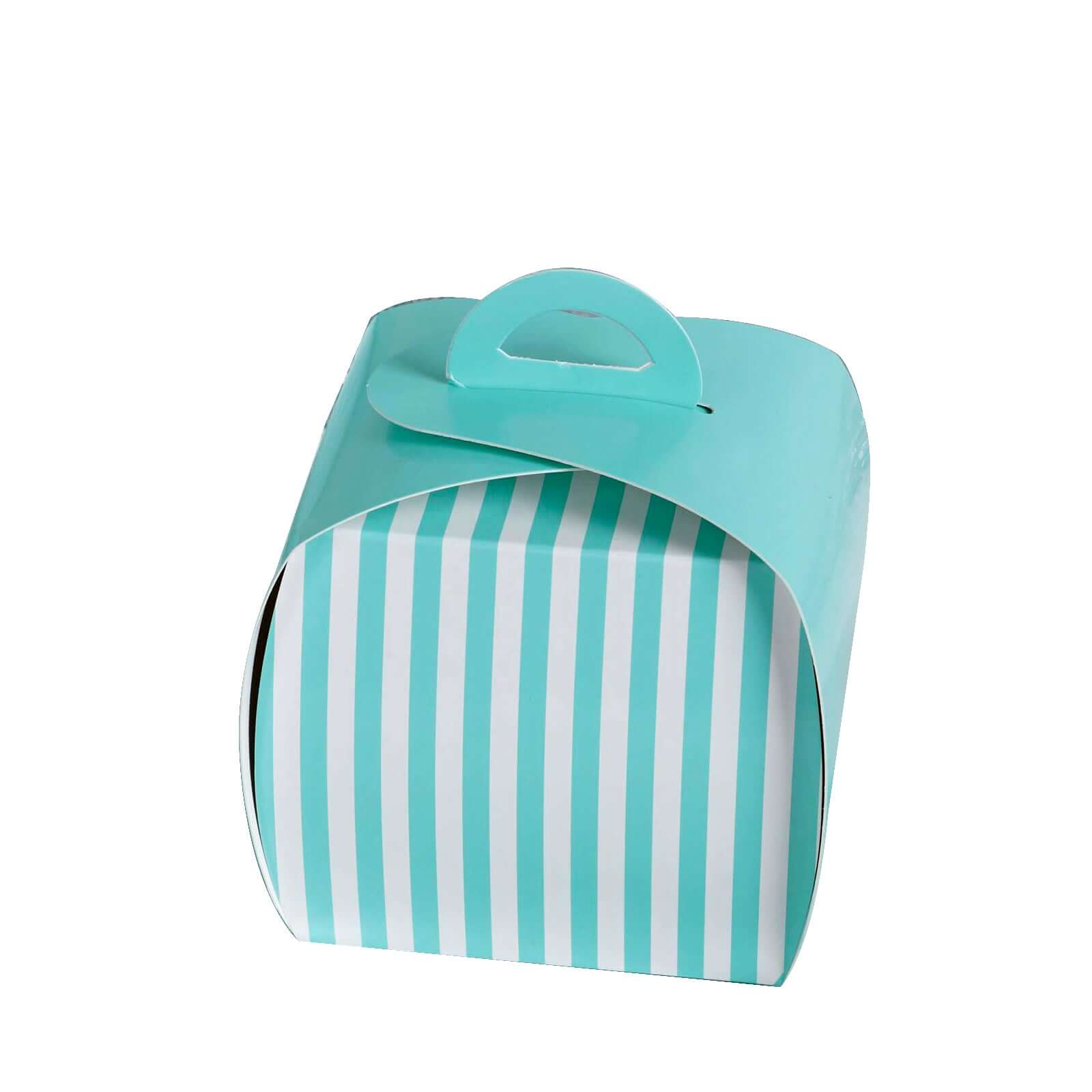 10 Pack 3.5" Turquoise White Striped Cupcake Candy Treat Gift Boxes