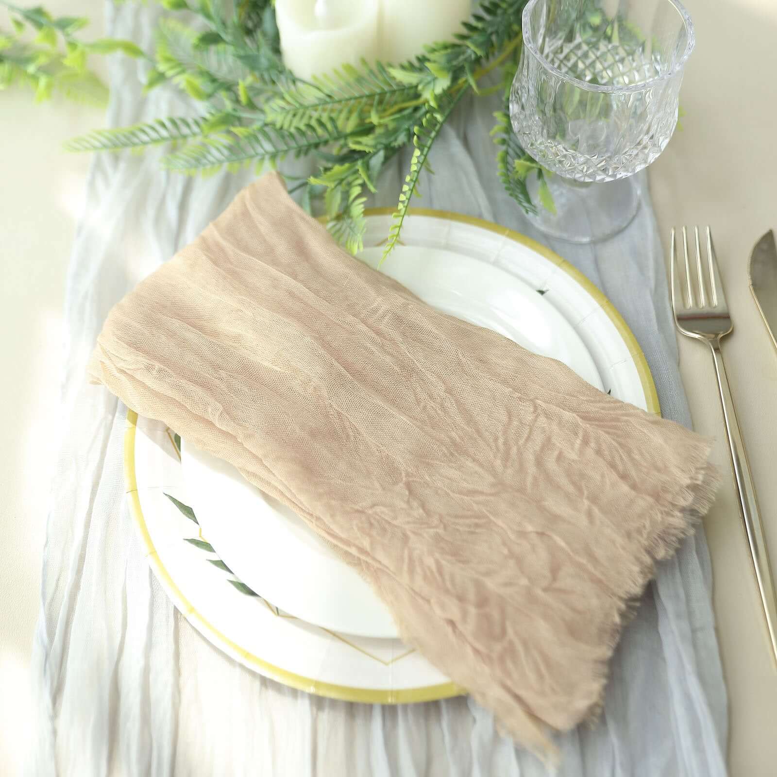 5 Pack Gauze Cheesecloth 24"x19" Napkins Beige Reusable Dinner Napkins