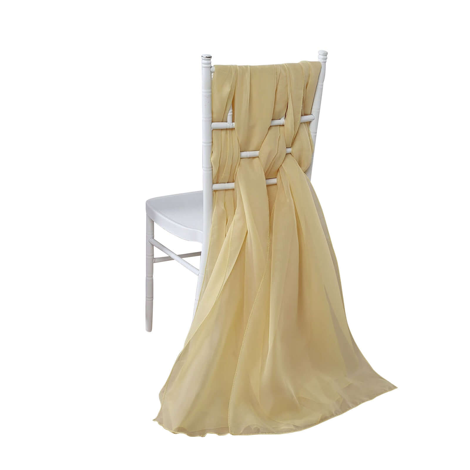 5 Pack Premium Chiffon Chair Sashes Champagne - Soft & Lightweight Designer Chair Bows 22"x78"