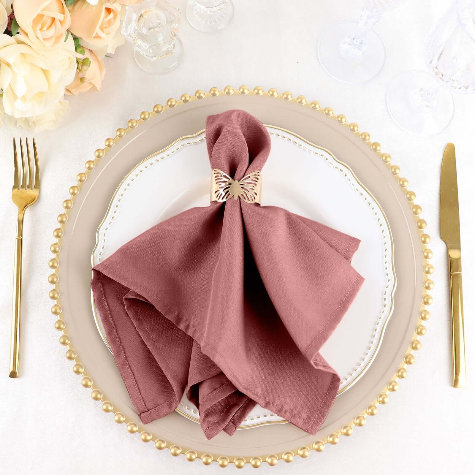 5 Pack Cinnamon Rose Seamless Cloth Dinner Napkins, Wrinkle Resistant Linen 17"x17"