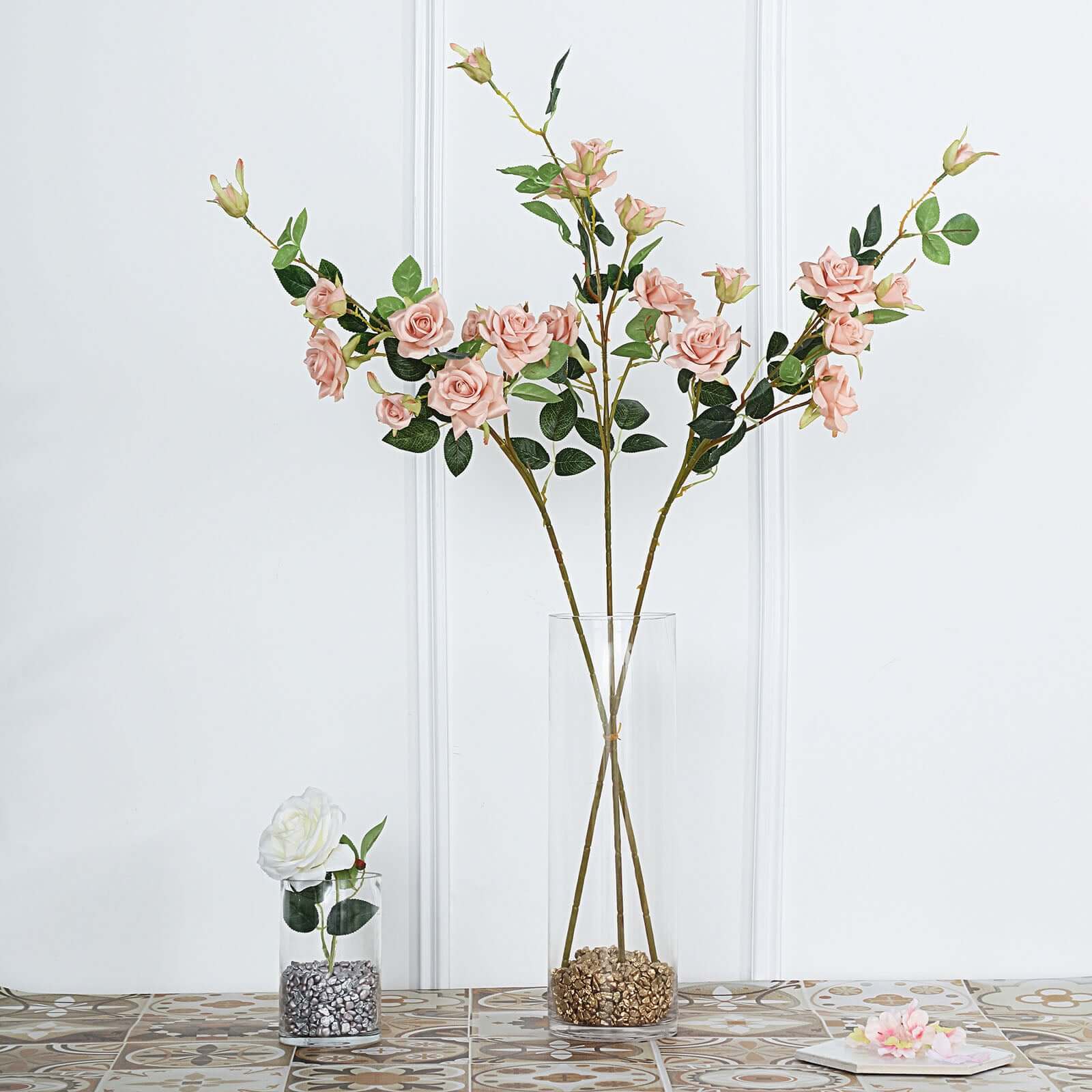 2 Stems 38" Tall Dusty Rose Artificial Silk Rose Flower Bouquet Bush