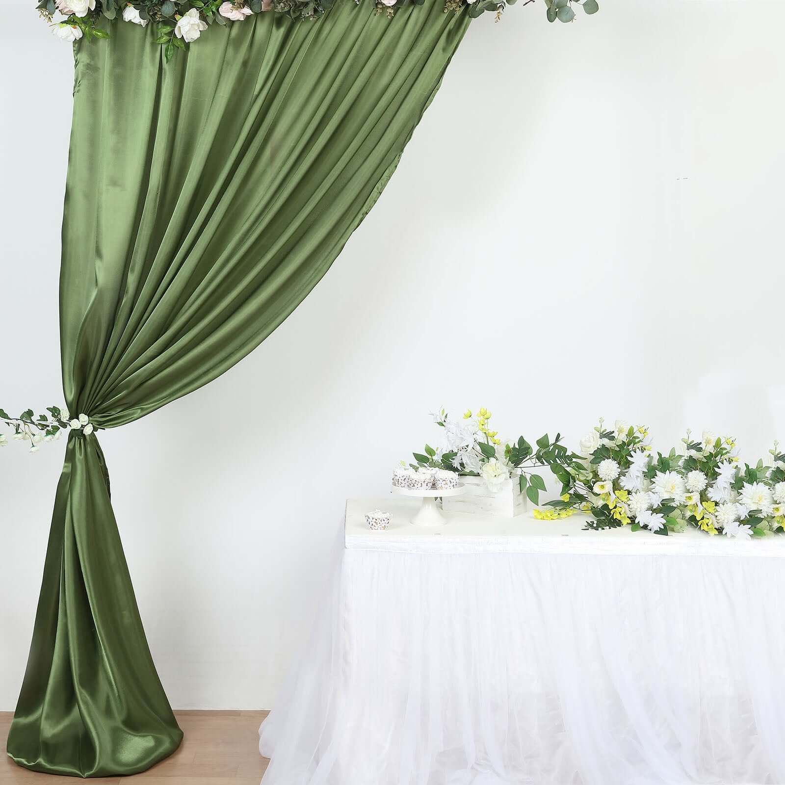 8ftx10ft Olive Green Satin Event Curtain Drapes, Backdrop Event Panel