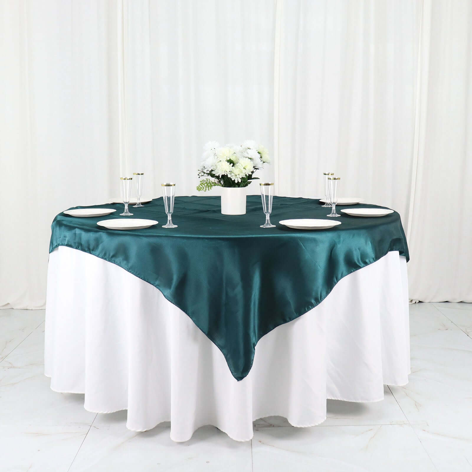 Satin 60"x60" Table Overlay Square Tablecloth Peacock Teal - Smooth Silky Touch Table Cover
