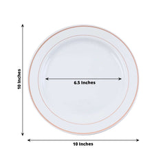 10-Pack Plastic Dinner Plates White with Très Chic Rose Gold Rim - Perfect Disposable Party Plates 10"