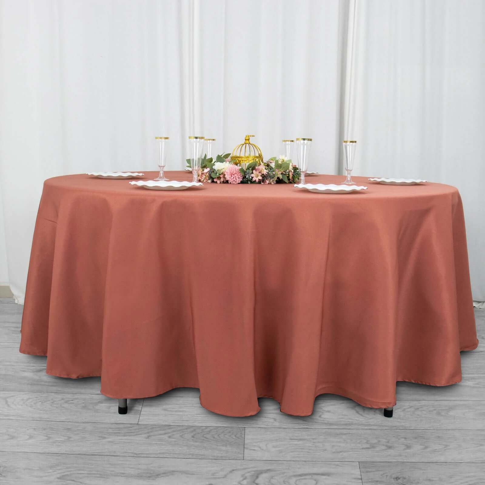 Premium Polyester 108" Round Tablecloth Terracotta (Rust) - Wrinkle-Resistant 220GSM Table Cover