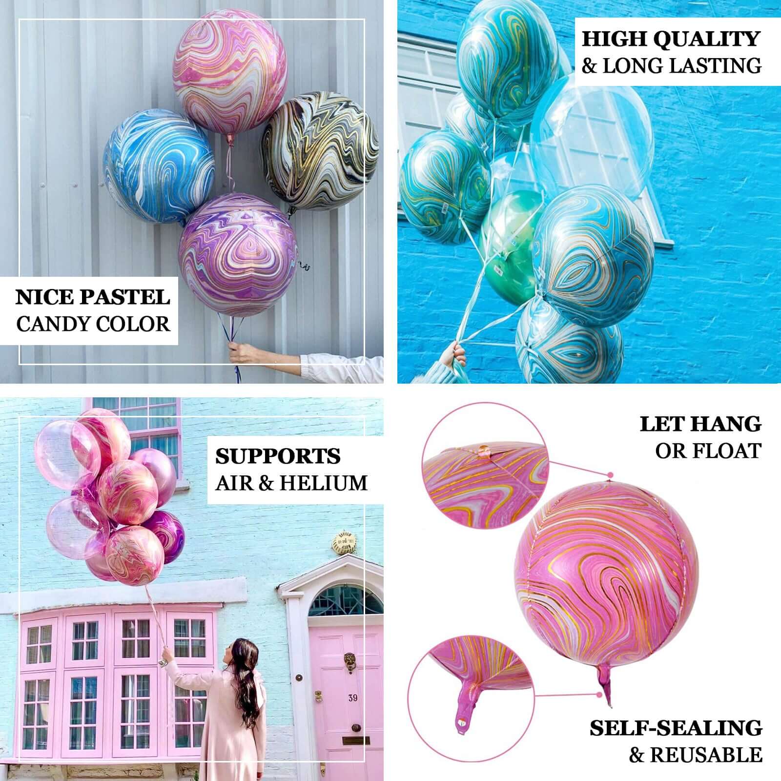 3 Pack 13" Purple Gold Marble Orbz Foil Balloons, 4D Sphere Mylar Balloons