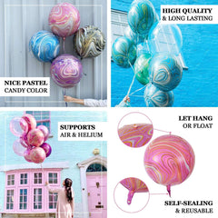 3 Pack 13" Purple Gold Marble Orbz Foil Balloons, 4D Sphere Mylar Balloons