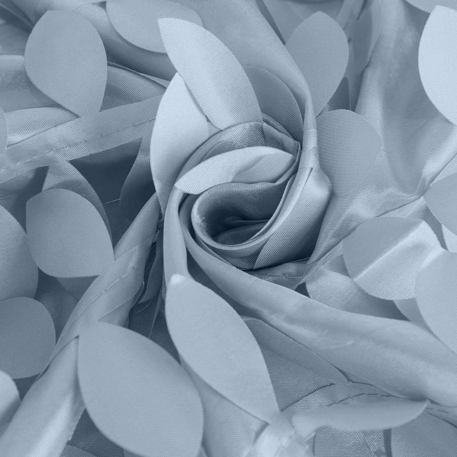 Taffeta 132" Round Tablecloth Dusty Blue | 3D Leaf Petal Design Seamless Table Cover