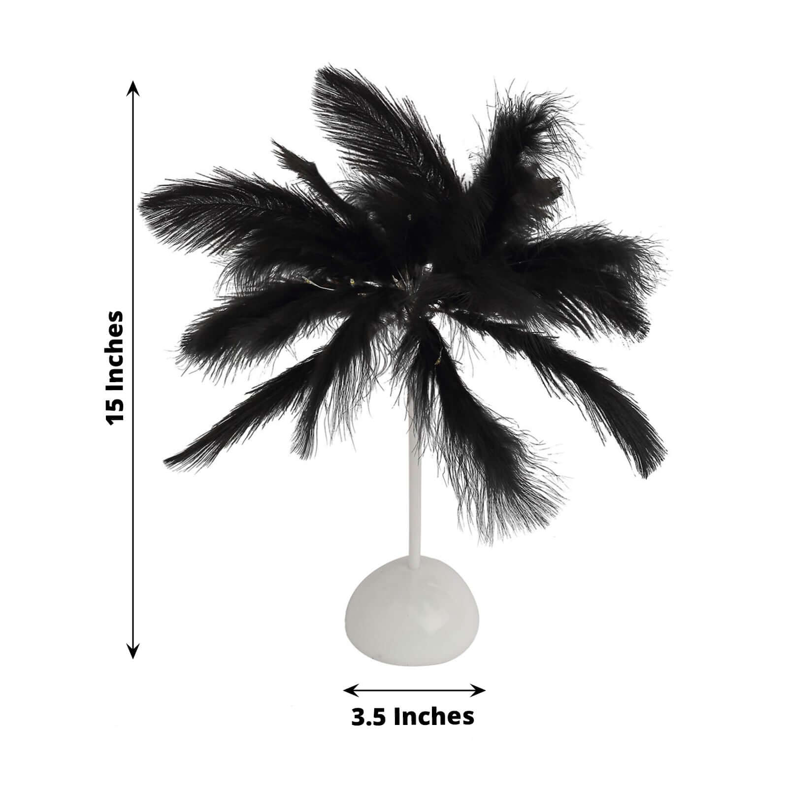 Table Lamp Ostrich Feather Design Black LED Battery Operated - Cordless Wedding Centerpiece 15"