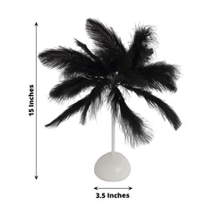Table Lamp Ostrich Feather Design Black LED Battery Operated - Cordless Wedding Centerpiece 15"