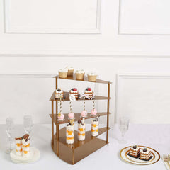 4-Tier Metal Spiral Stairway Cupcake Display Stand Gold - Dessert Cake Step Pedestal Tray 17"