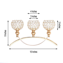 3-Arm Arch Bridge Candelabra Gold with Crystal Beads - Chic Table Centerpiece for Events 16"