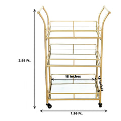 Gold Metal Bar Cart with Mirror Serving Trays 3-Tier - Teacart Island Trolley for Parties 3ft