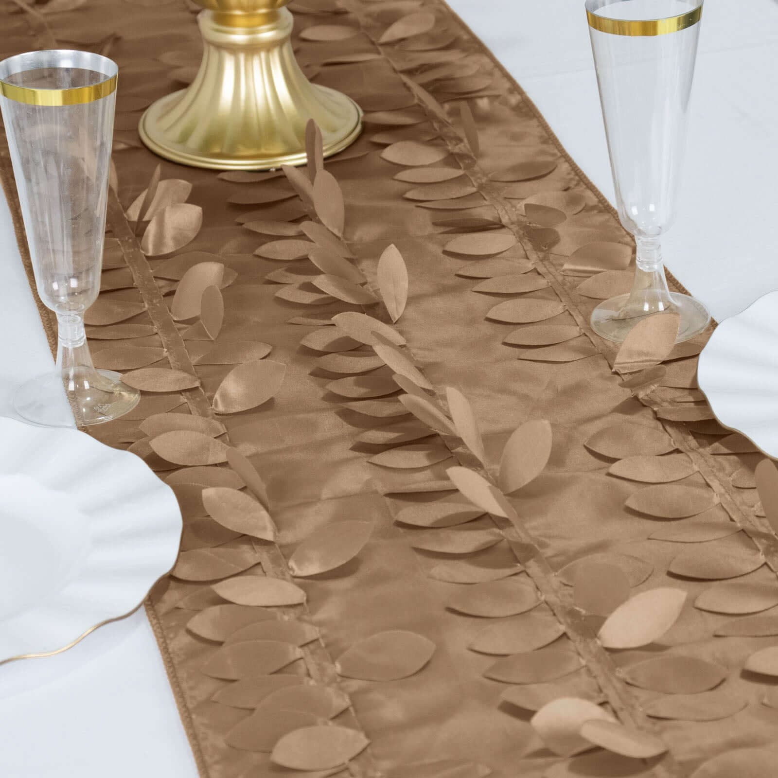 Taffeta Fabric 12"x108" Table Runner Taupe - 3D Leaf Petal Design