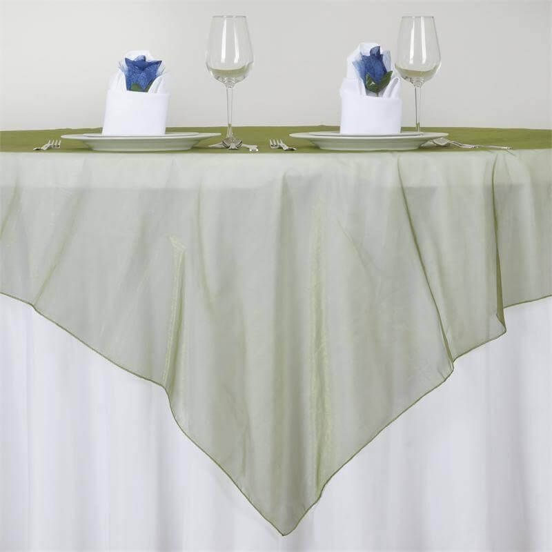Organza 72"x72" Table Overlay Square Tablecloth Olive Green - Sheer Design for Stylish Events