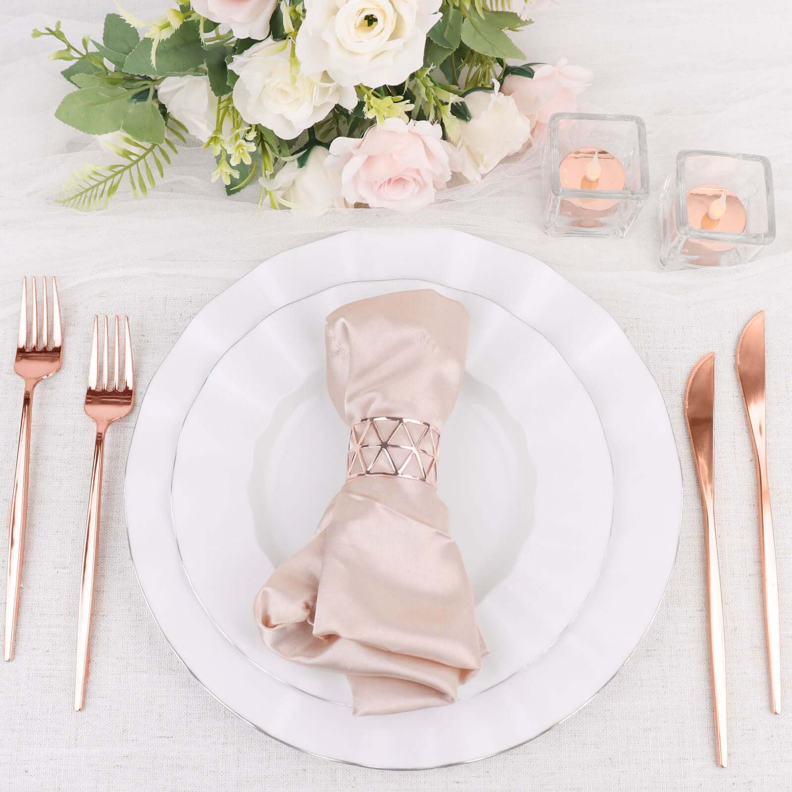 24-Pack Plastic Knives Glossy Rose Gold - Premium Heavy Duty Disposable Flatware Cutlery 8"