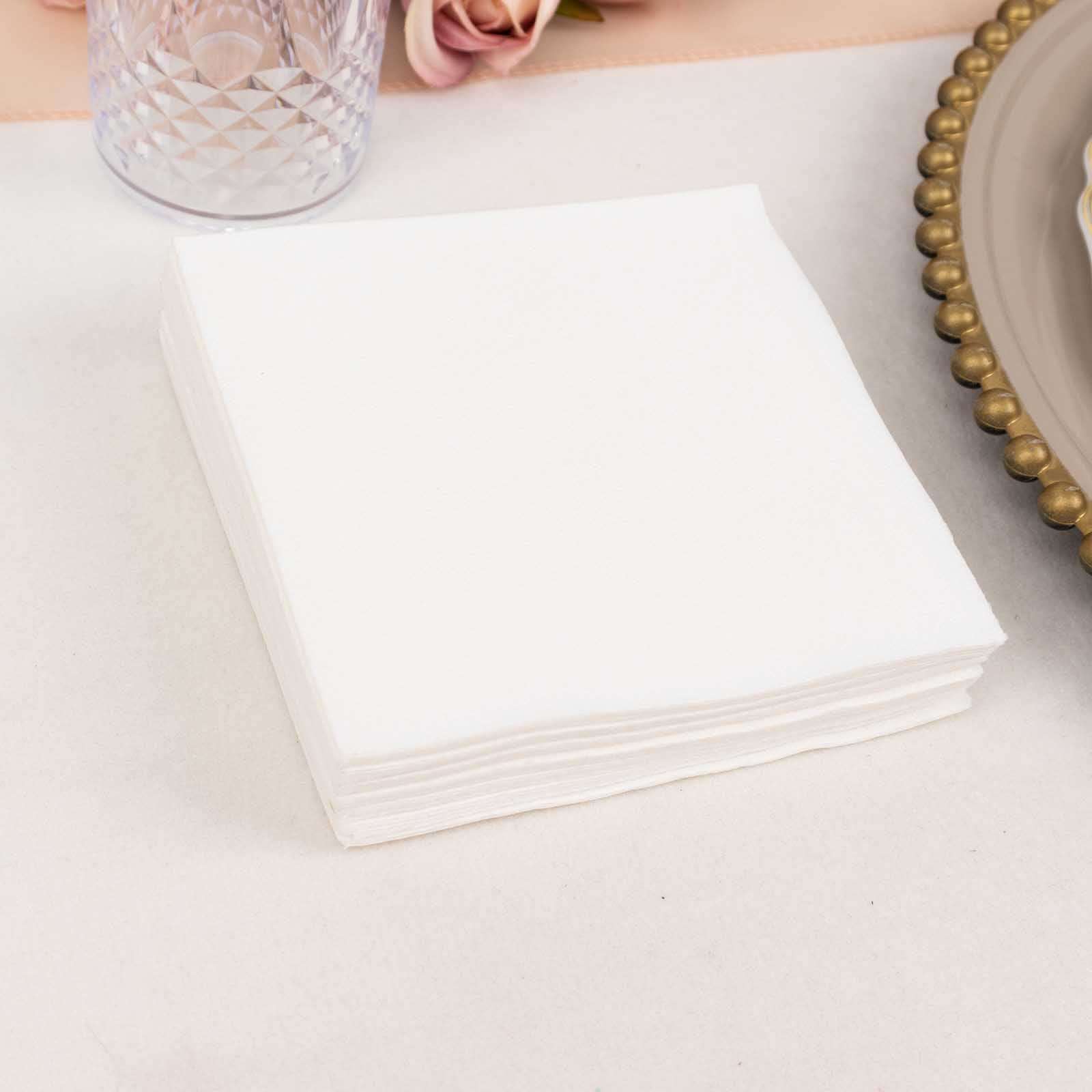 20-Pack Paper Linen-Like Cocktail Napkins White - Disposable 5"x5" Airlaid Soft Napkins for Events