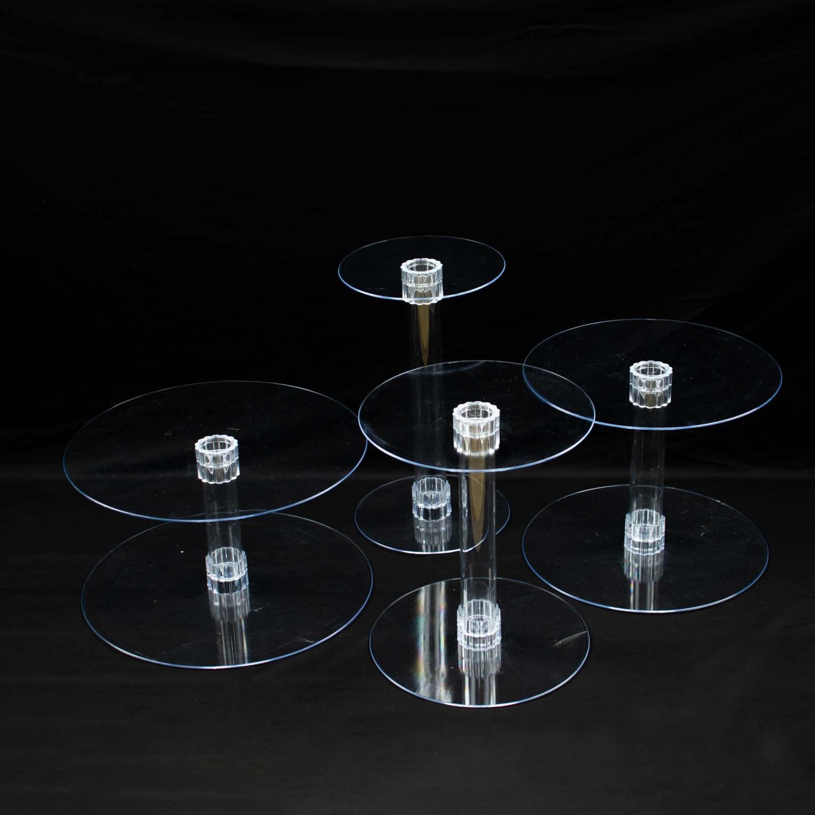 4-Tier Acrylic XL Cake Stand Set Clear - Sturdy & Lightweight Cupcake Holder Dessert Pedestal Centerpiece Risers in Assorted Sizes for Modern Minimalist Buffet Party Tables