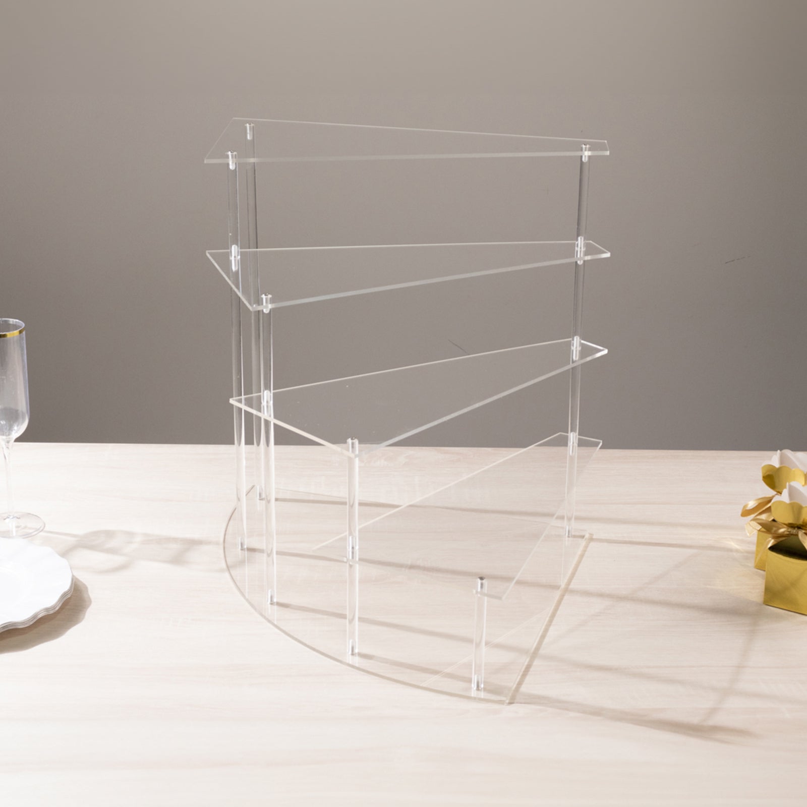 4-Tier Acrylic Cupcake Display Stand Clear Spiral Stairway Design - Stylish Reusable Multi Level Serving Tray Organizer Shelf Riser for Dessert Perfume Retail Jewelry & Collectibles 17"