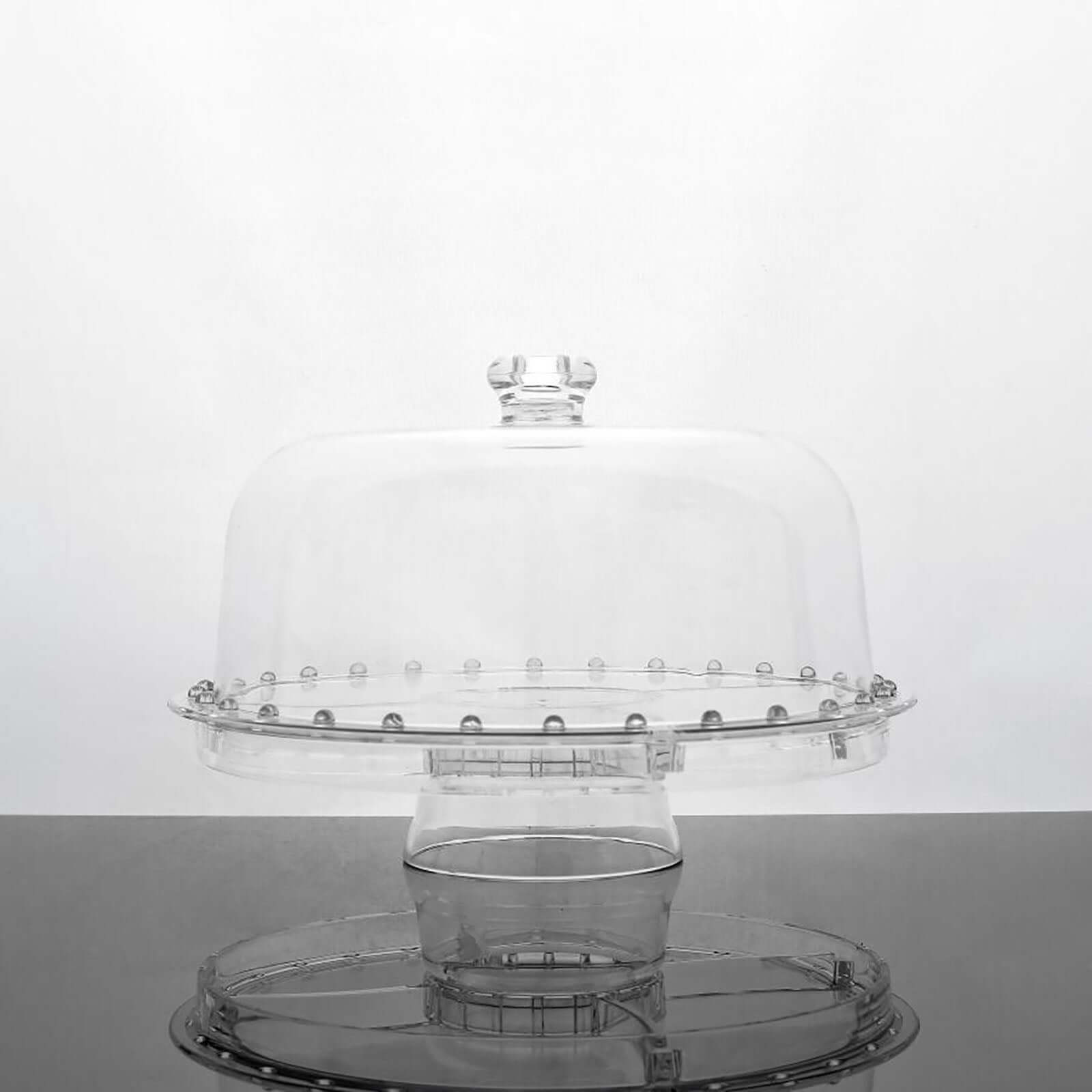 Acrylic Cake Stand with Dome Lid Clear - Multipurpose Reusable Serving Dish Platter Punch Bowl for Weddings Parties & Dessert Buffets 12"