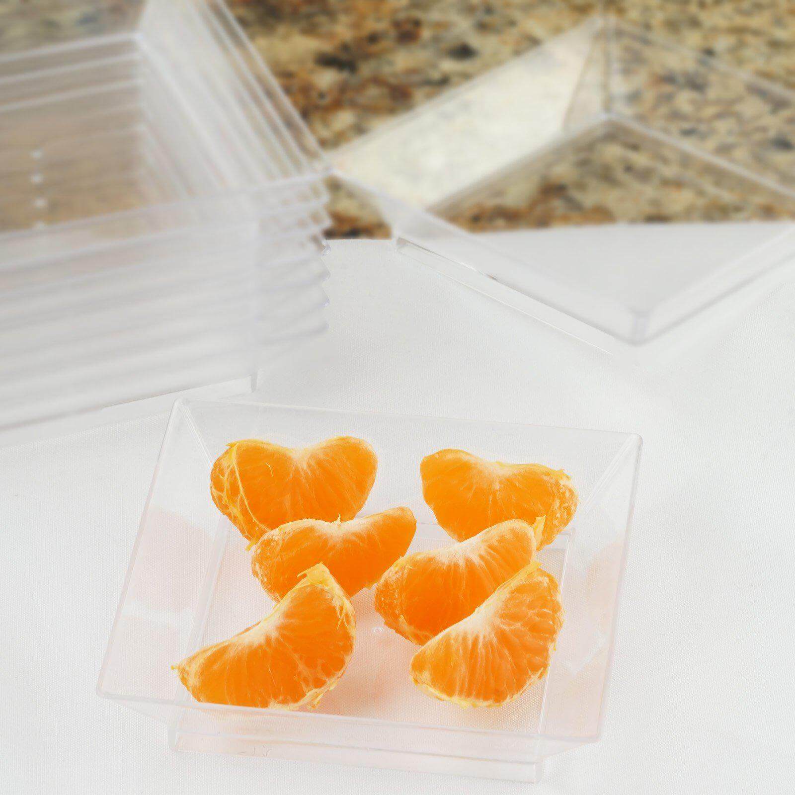 10-Pack Tapas Plates Sleek Square Design Clear - Plastic Disposable Plates for Parties 4"