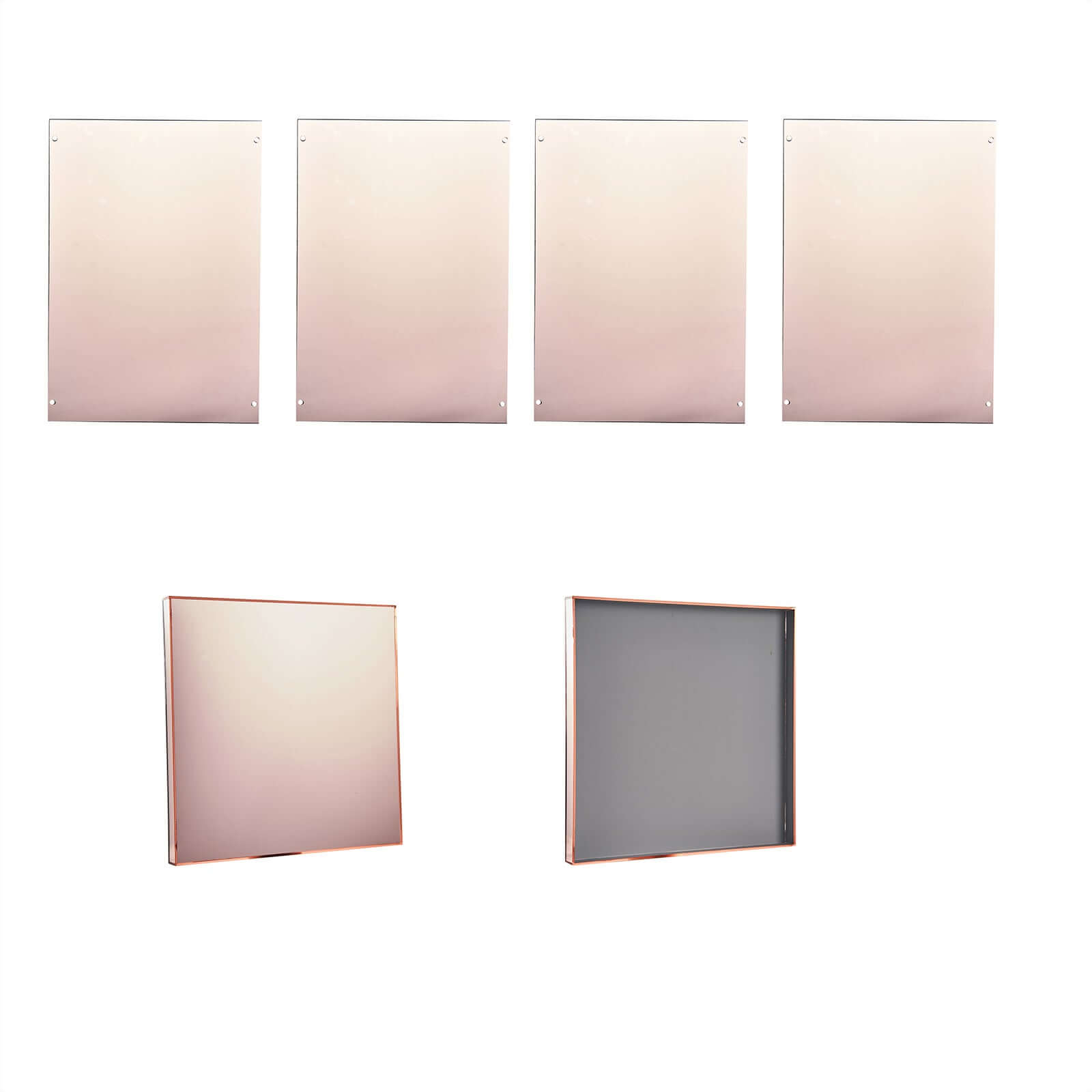 Set of 5 Rose Gold Mirror Finish Acrylic Display Boxes, Pedestal Risers with Interchangeable Lid and Base - 12",16",24",32",40"