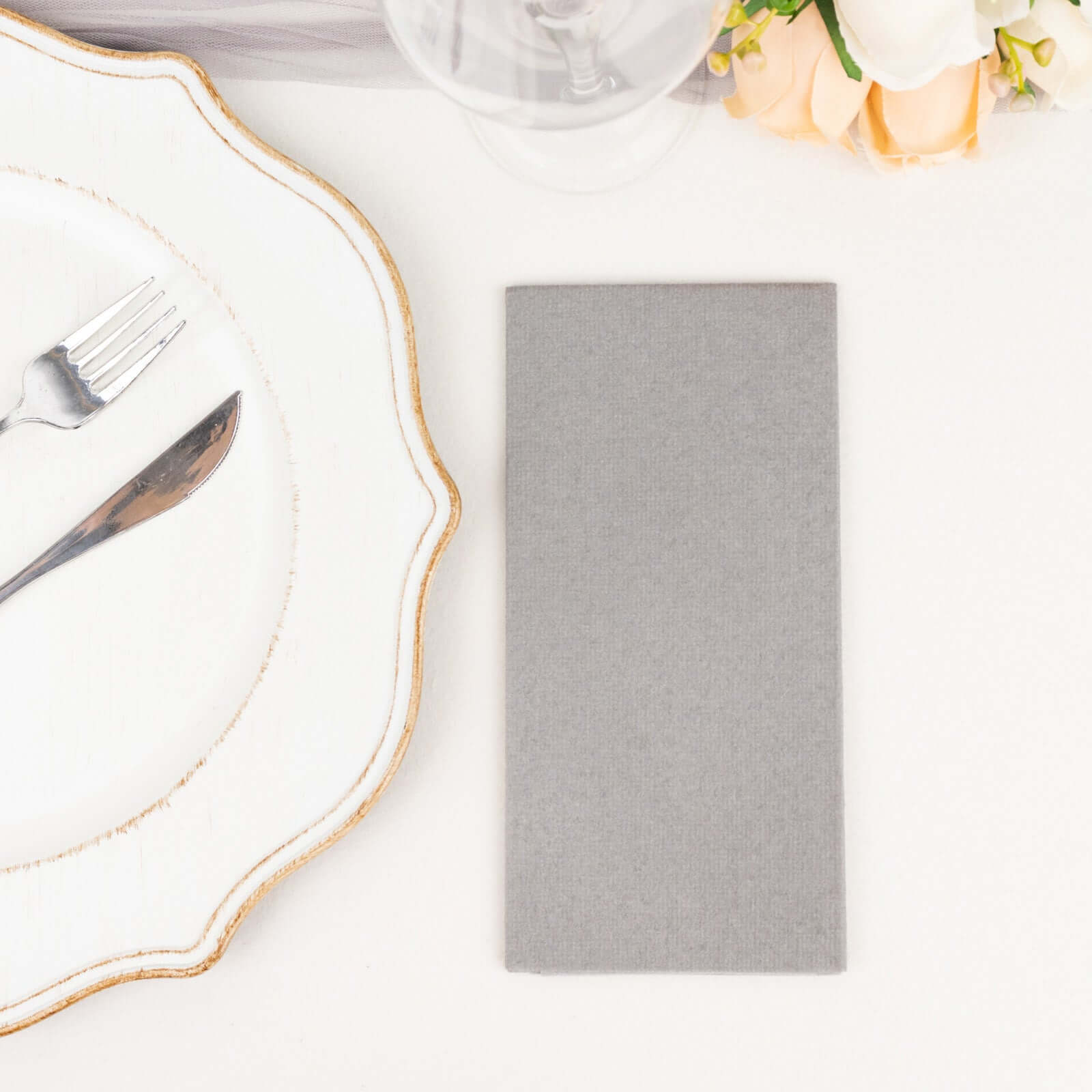 20-Pack Paper Linen-Like Napkins Silver - Disposable Hygienic Airlaid Guest Towels 8.5"x4"