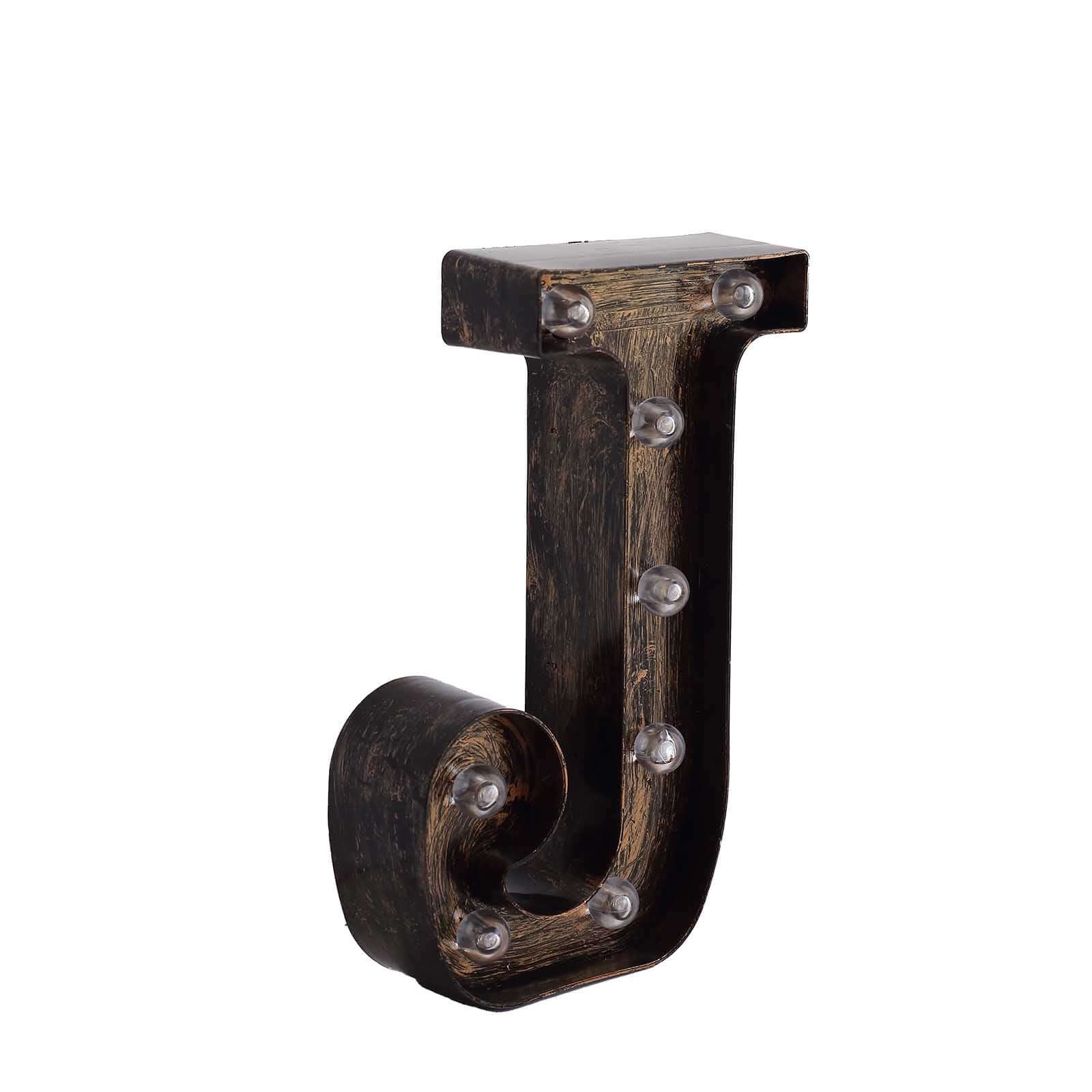 LED Marquee Letter "J" Industrial Style Antique Black - Light-Up Alphabet Sign for Weddings & Displays 9"