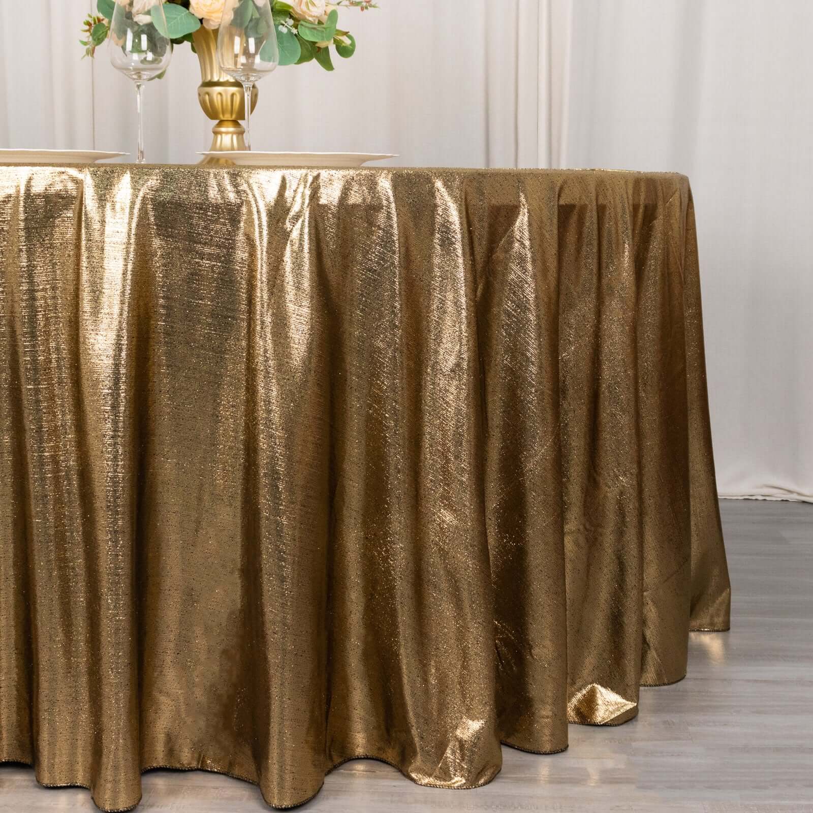 Sequin Dots Polyester Round 120" Tablecloth Antique Gold - Wrinkle Free & Sparkling Table Cover