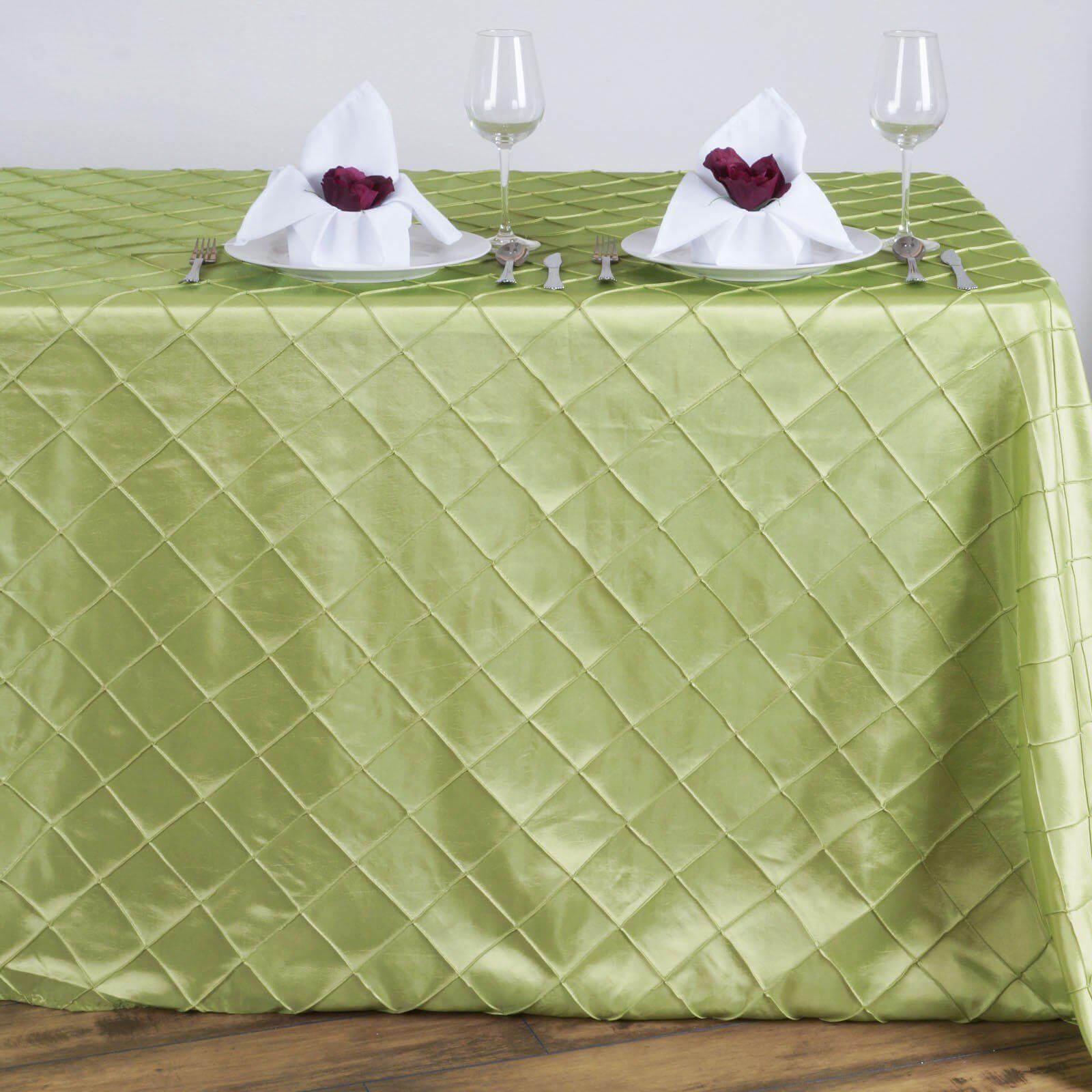 90" x 132" Apple Green Taffeta Pintuck Seamless Rectangular Tablecloth for 6 Foot Table With Floor-Length Drop
