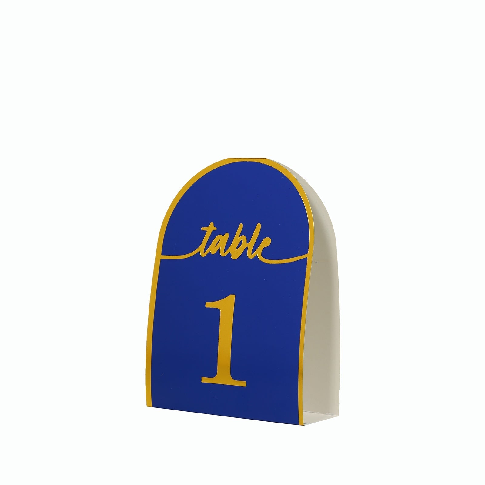 25-Pack Paper Wedding Table Numbers 1-25 Royal Blue Arch Cutout Design - Sleek & Modern Free Standing Double Sided Table Tent Cards with Metallic Gold Foil Numbers 7"