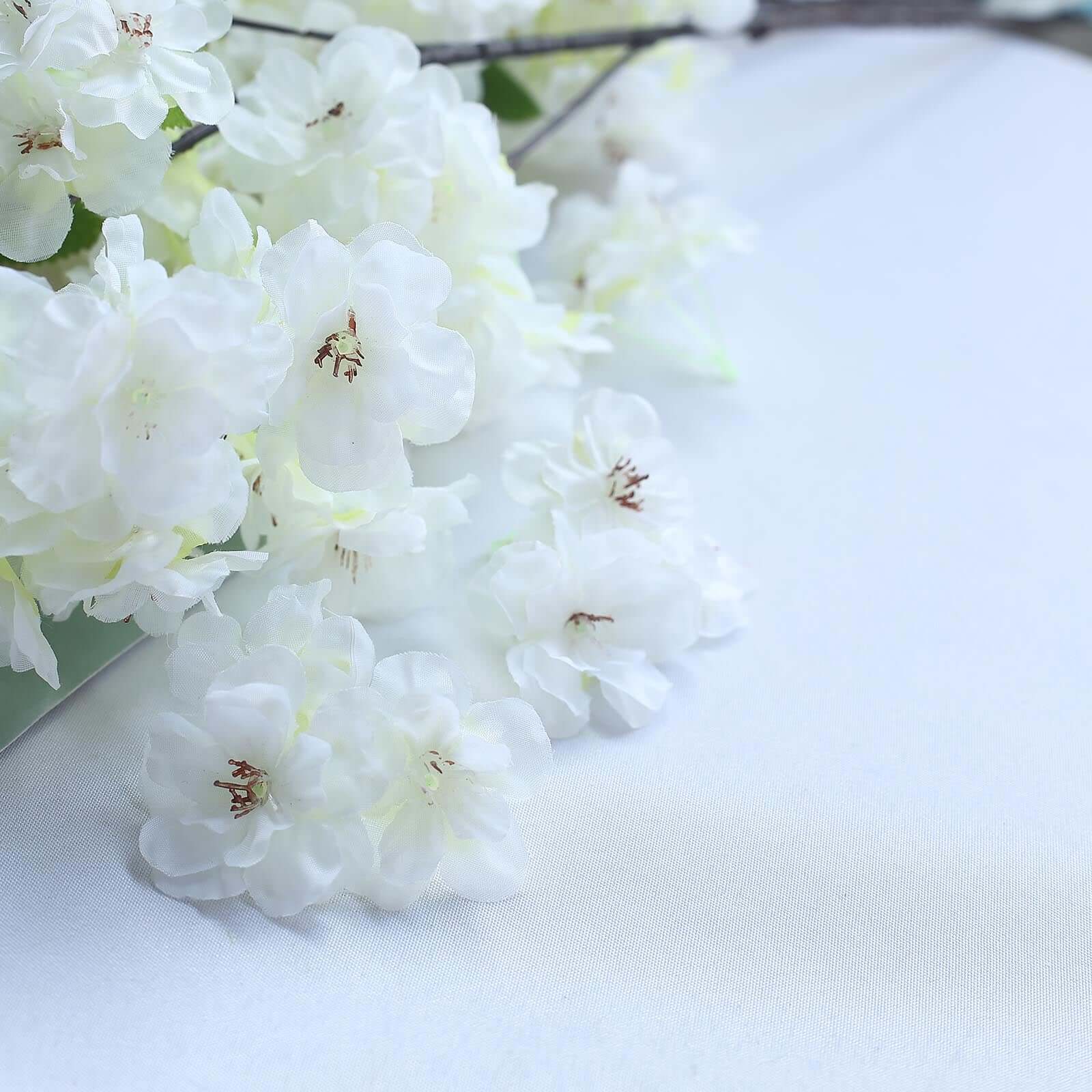 4 Bushes 40" Tall White Artificial Silk Cherry Blossom Flowers, Branches