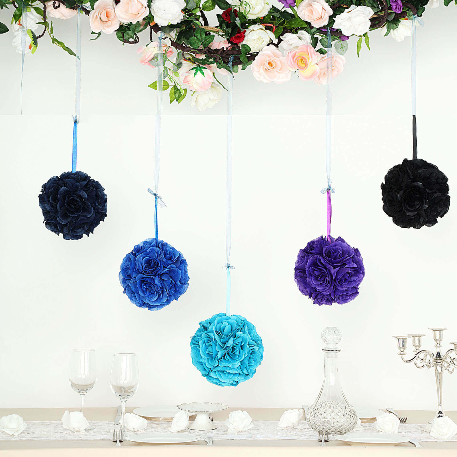 2 Pack 7" Turquoise Artificial Silk Rose Kissing Ball, Faux Flower Ball