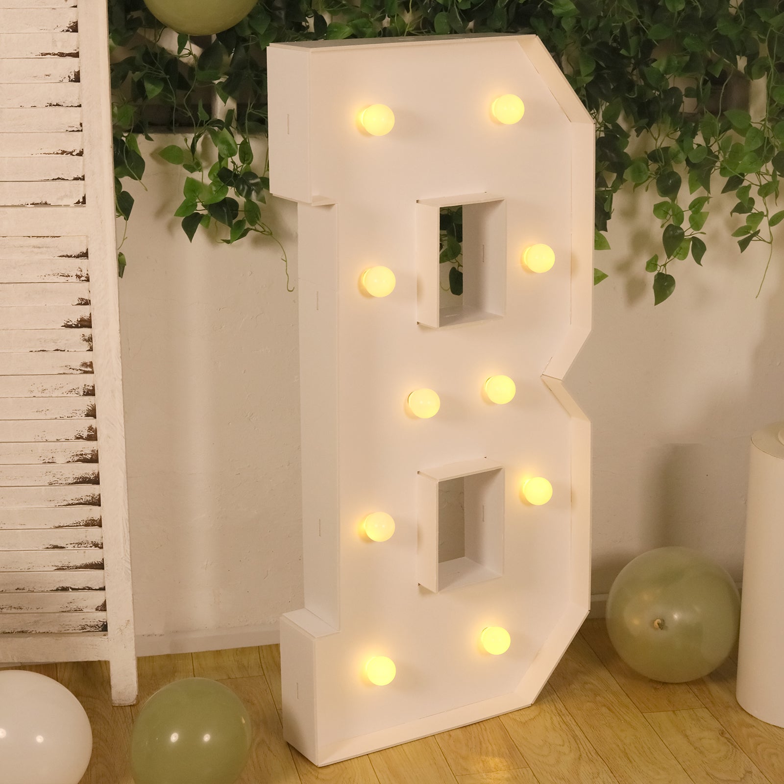 Giant LED Marquee Light Up Letter "B", White 4ft Pre-Cut Foam Board with 10 Warm White Battery Operated LEDs, Glue Gun and Sticks