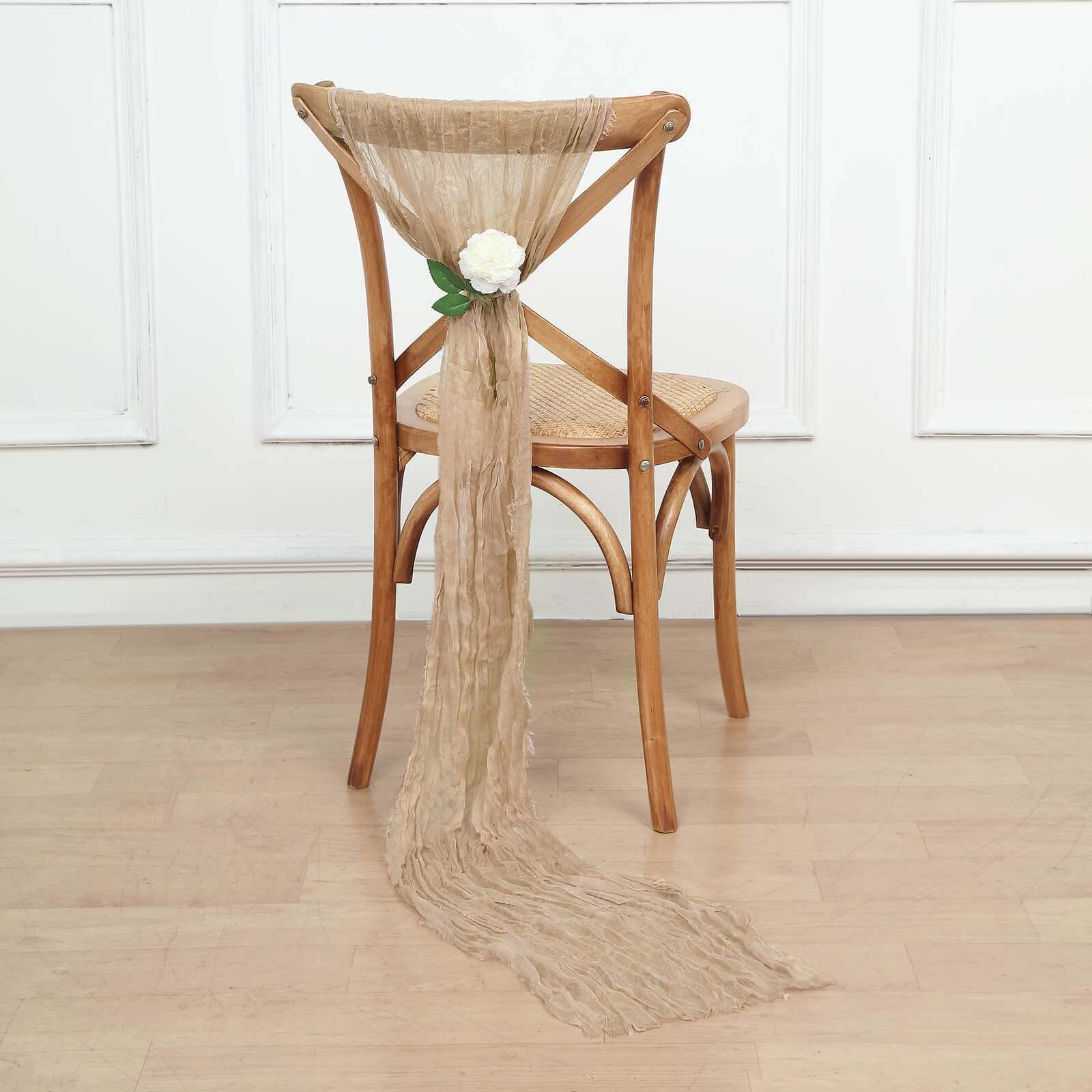 5 Pack Cheesecloth Gauze 16"x88" Chair Sashes Beige - Boho Chair Decorations