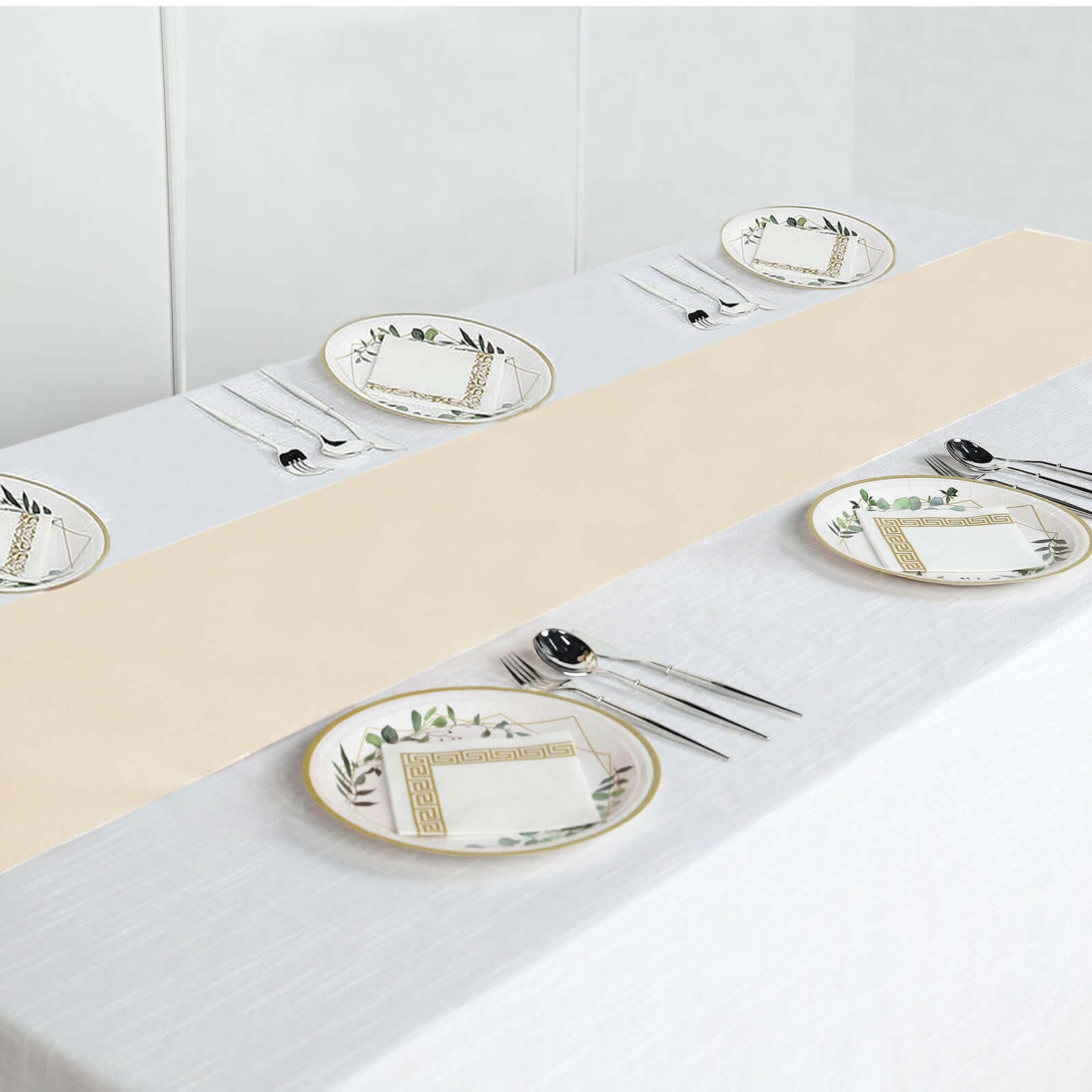 Polyester 12"x108" Table Runner Beige - Durable & Wrinkle-Resistant Table Decor