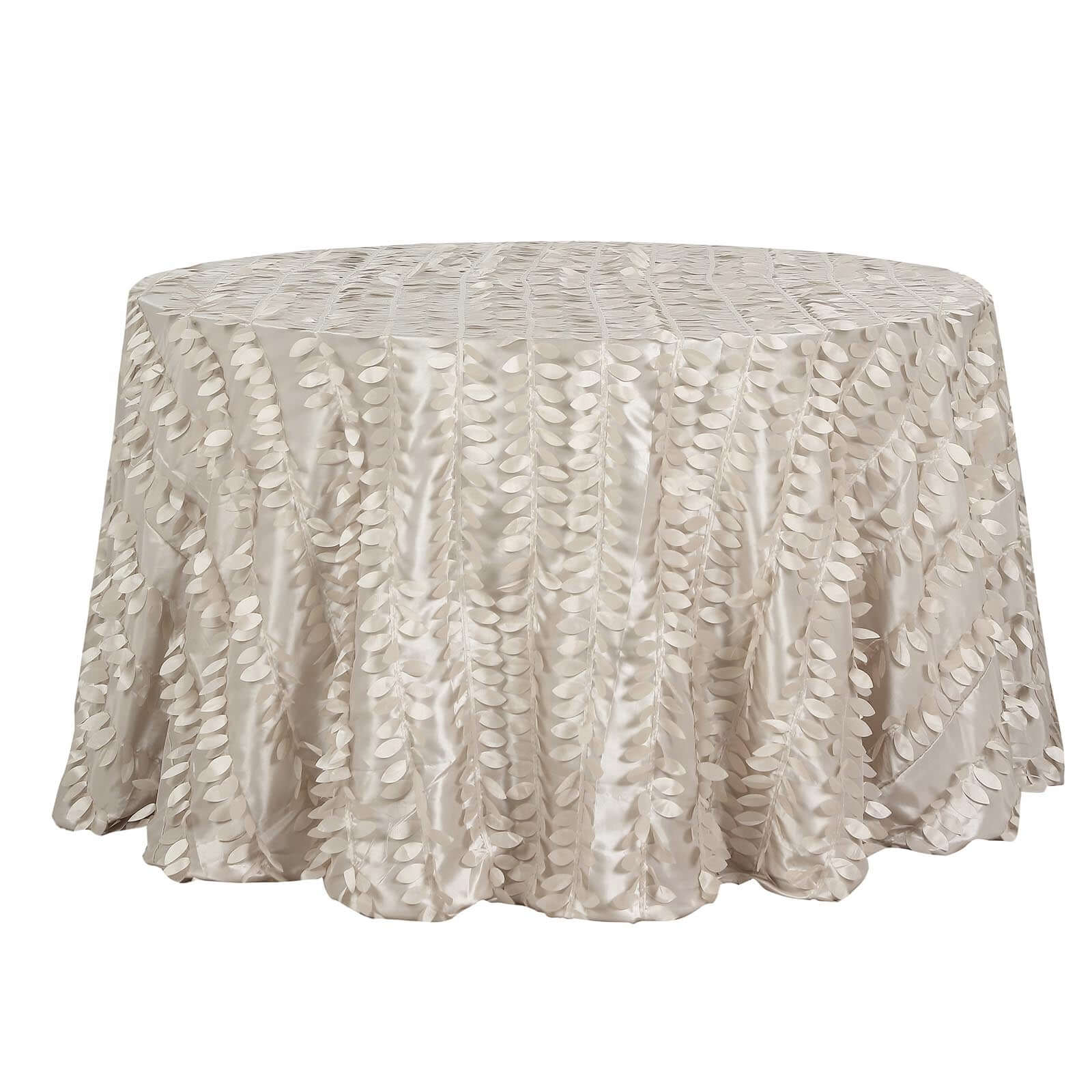 Taffeta 120" Round Tablecloth Beige 3D | 3D Leaf Petal Design Seamless Table Cover for Chic Wedding & Event Decor