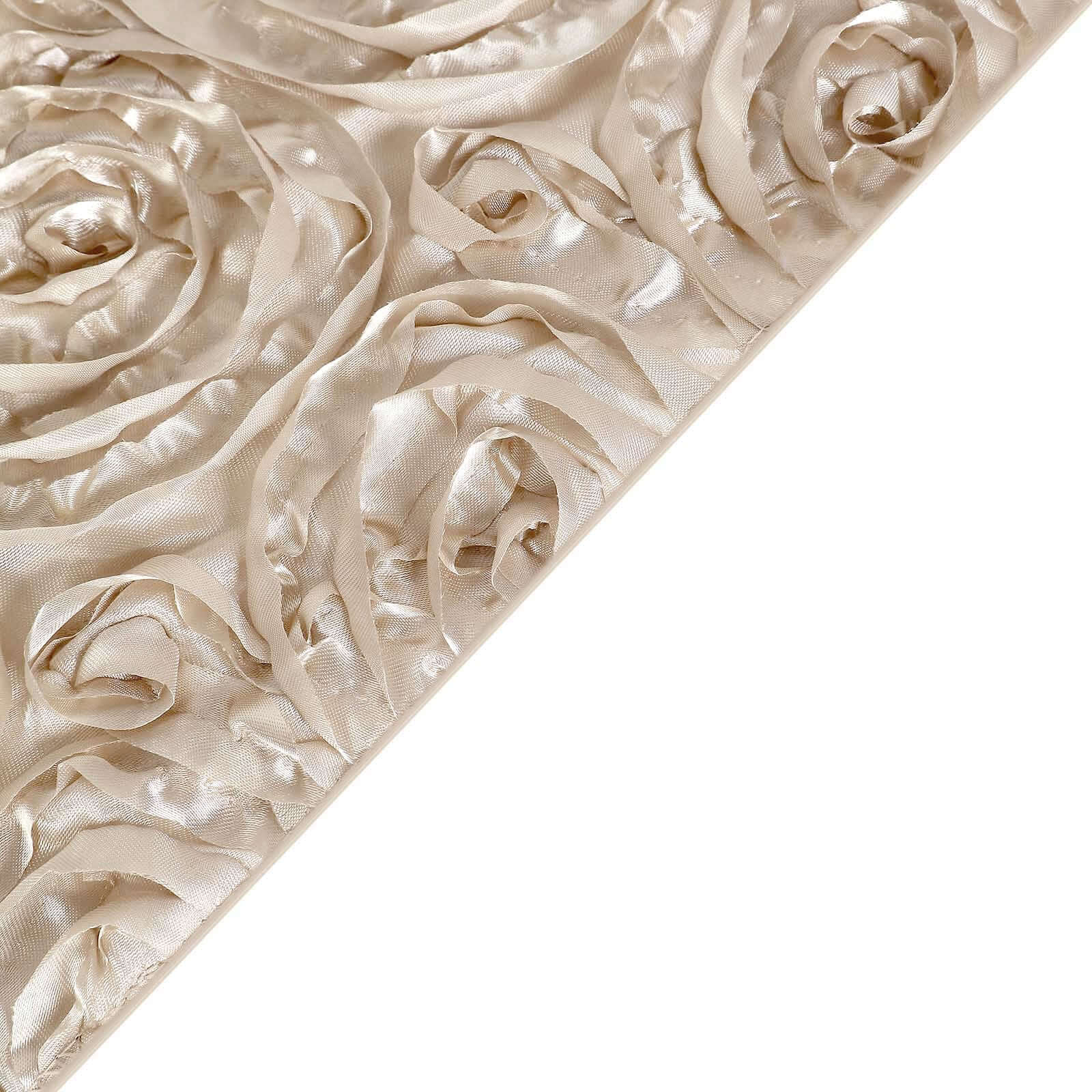 Satin 120" Round Tablecloth Beige - Grandiose 3D Rosette with Seamless Finish Table Cover