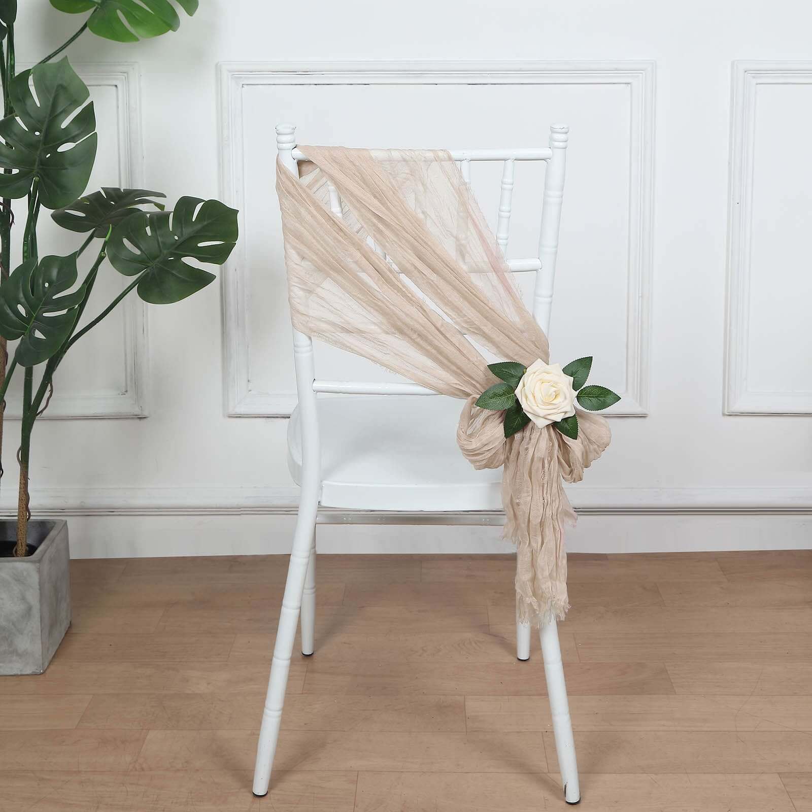 5 Pack Cheesecloth Gauze 16"x88" Chair Sashes Nude Beige - Boho Chair Decorations